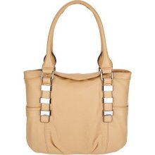 B. Makowsky Pebble Leather Medium Flap Top Satchel with Hardware Accent - Sand - One Size