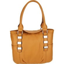 B. Makowsky Pebble Leather Medium Flap Top Satchel with Hardware Accent - Caramel - One Size