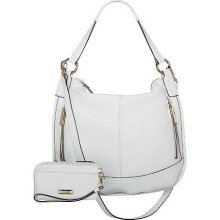 B. Makowsky Pebble Leather Convertible Hobo w/ Leather Wristlet - White - One Size