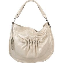 B.Makowsky Shimmer Leather Zip Top Hobo Bag with Ruching - Champagne - One Size