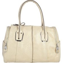 B.Makowsky Shimmer Snake Embossed Leather Zip Top Satchel - Stone - One Size