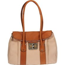 B. Makowsky Two Tone Glove Leather Medium Flap Satchel - Vanilla/Caramel - One Size