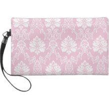 Baby Pink and White Damask #11e Wristlet Clutch