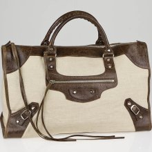 Balenciaga Natural Linen and Truffle Chevre Work Bag