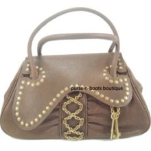 Be&d Handbag Western Satchel Brn Leather Key Charm