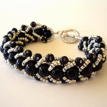 Beaded Bracelet Jewelry: Black and Silver Glass and Acrylic Beads