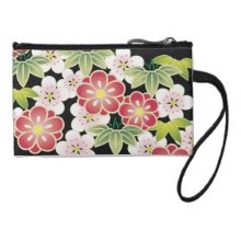 Beautiful Red Pink Yellow Japanese Floral Pattern Change Purses