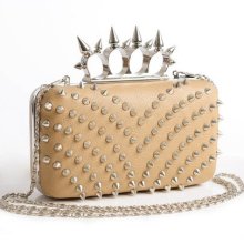 Beige Spiked Knucle Clutch