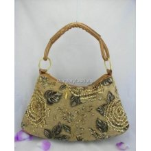 Beige/tan Tapestry Beaded Florals Shoulder Bag Hobo