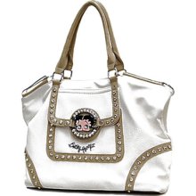 Betty Boop Monogram Rhinestone Hobo Shoulder Women Bag Handbag Purse White