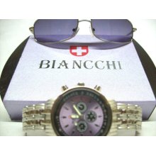 Biancchi Watch & Sunglasses Fashion Jewelry set 8032-A - Stainless Steel - Purple