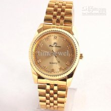 Big Off Classic Men Stainless Steel Strap Golden Face Crystal Index