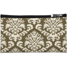 Biltmore Damask In Cream And Olive Brown Cosmetic Bags