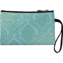 Biltmore Damask In Gradient Aqua Wristlets