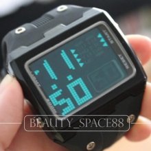 Black 12 24 Week Led Hour Date Alarm Clock Stopwatch Rubber Wrist Watch B006bk