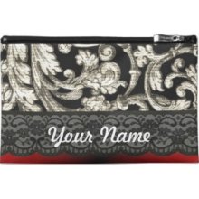 Black & red floral damask pattern Travel Accessory Bag