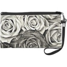 Black and White Roses Wristlet Purses