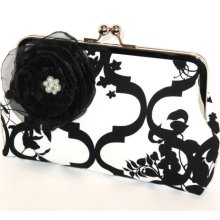 Black And White Trellis Silk Lined Clutch