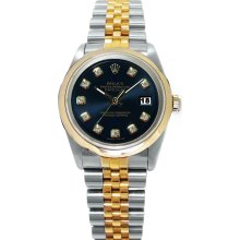 Black diamond dial rolex datejust watch man two tone jubilee smooth bezel - Stainless Steel - Black