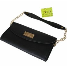 Black Faux Leather D&d Di Da York Clutch Purse