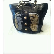 Black Leather Classic Purse / Womens Shoulder Bag Travel Shopper