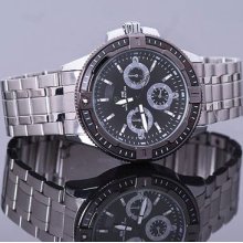 Black Mens Stainless Steel Army Pilot Sports Waterproof Quartz Wrist Watch