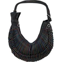 Black Pebblegrain Vinyl Hobo Bag Multicolor Braided Trim