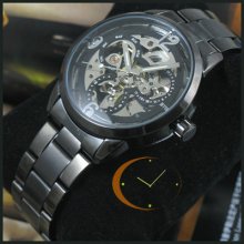 Black Stainless Steel Automatic Mechanical Classic Mens Wrist Watch