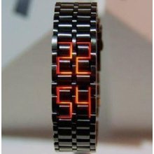 Black Stainless Steel LED RED Digital Unsex Bracelet Watch