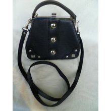 Black Vinyl Silver Studded Rockabilly Biker Purse Detachable Shoulder Strap Hard Case