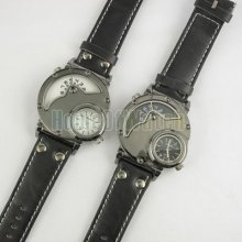 Black / White 2 Dial Face Oulm Clock Wrist Sport Watch Men Gift