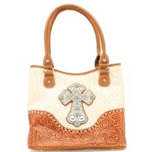 Blazin Roxx Ostrich Embossed Cross Rhinestone Shoulder Handbag