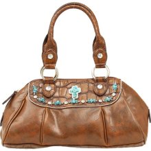 Blazin Roxx Turquoise Cross Croc Print Brown Satchel Handbag