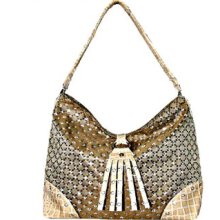 Blingalicious Rhinestone Decked Jacquard Hobo - Tan