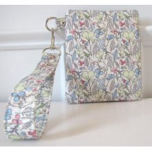 Blue and Cream Floral Wristlet - Zipper Pouch - Gadget Holder