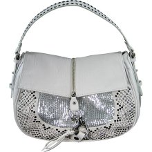 Blue elegance flap hobo in white