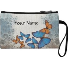 Blue floral butterflies Wristlet Clutch