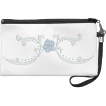 Blue Flowers On White Wristlet Clutches