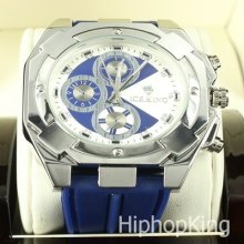 Blue Luxury Sport Mens Quartz Analog Wrish Watch Gift Silver Case Steel Back