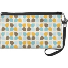 Blue Orange Tan Fall Colors Leaf Pattern Wristlet Purse