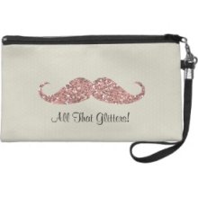 Blush Glitter Mustache : Wristlet