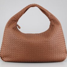 Bottega Veneta Woven Large Leather Hobo, Hazelnut Brown