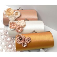 Bouquet Bridal Clutch & Bouquet Bridesmaid Clutch with Darling Flower Blooms - Kisslock Snap Petite Clutch - Gold Ivory Champagne