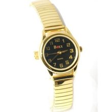 Boxx Black Dial Gold Tone Metal Expandable Strap Ladies Dress Watch