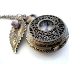 Brass Pocket Watch Necklace - Spring in the forest