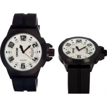 Breed Mens Alpha Analog Stainless Watch - Black Rubber Strap - White Dial - BRD5003