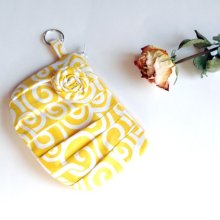 Bridesmaid Gift Idea, Pleated Wedding Bridal clutch, Bright Yellow White Rosebud Rose by Lolos