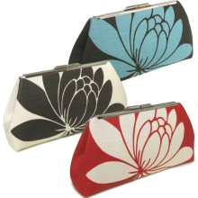 Bridesmaids Clutches - Linen Lotus Flowers - Silk Lining - Set of 3