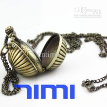 Bronze Mini Quartz Necklace Chain Pocket Watch Ball