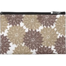 Brown and Tan Flower Blossoms Floral Print Travel Accessory Bag